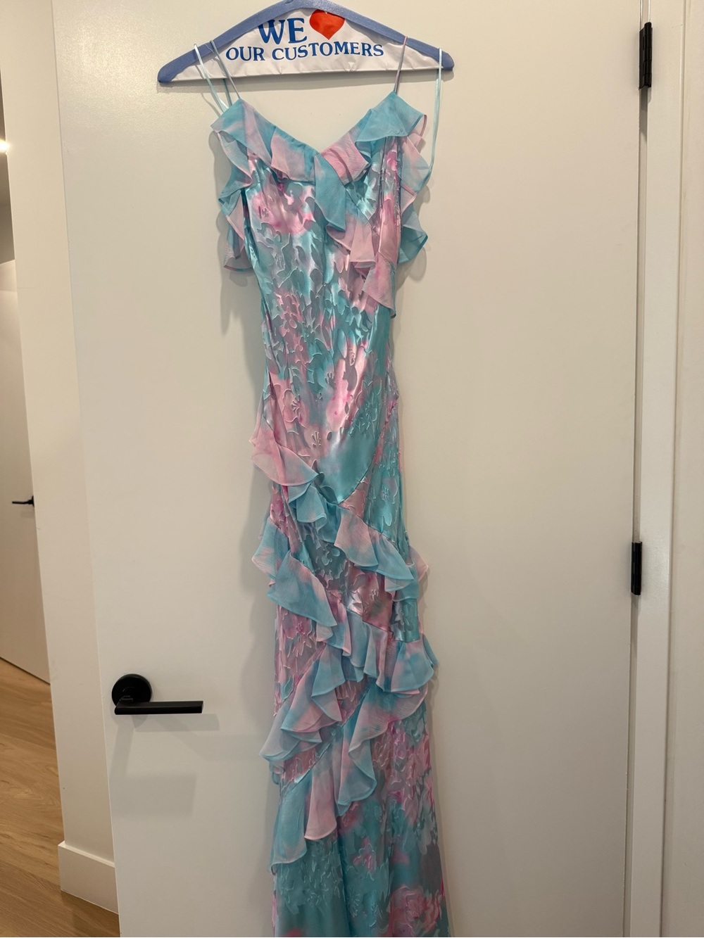 LoveShackFancy Pastel Blue & Pink Ruffled Backless Slip Dress - Picture 3 of 5